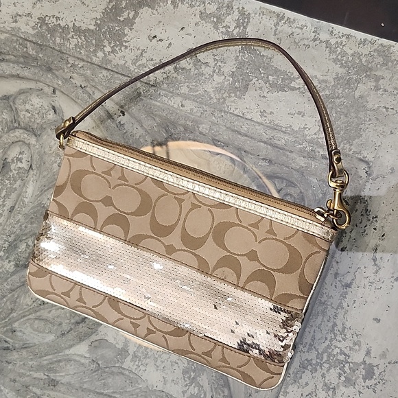 Coach Mini Sequin Monogram Bag Wristlet - Picture 4 of 7